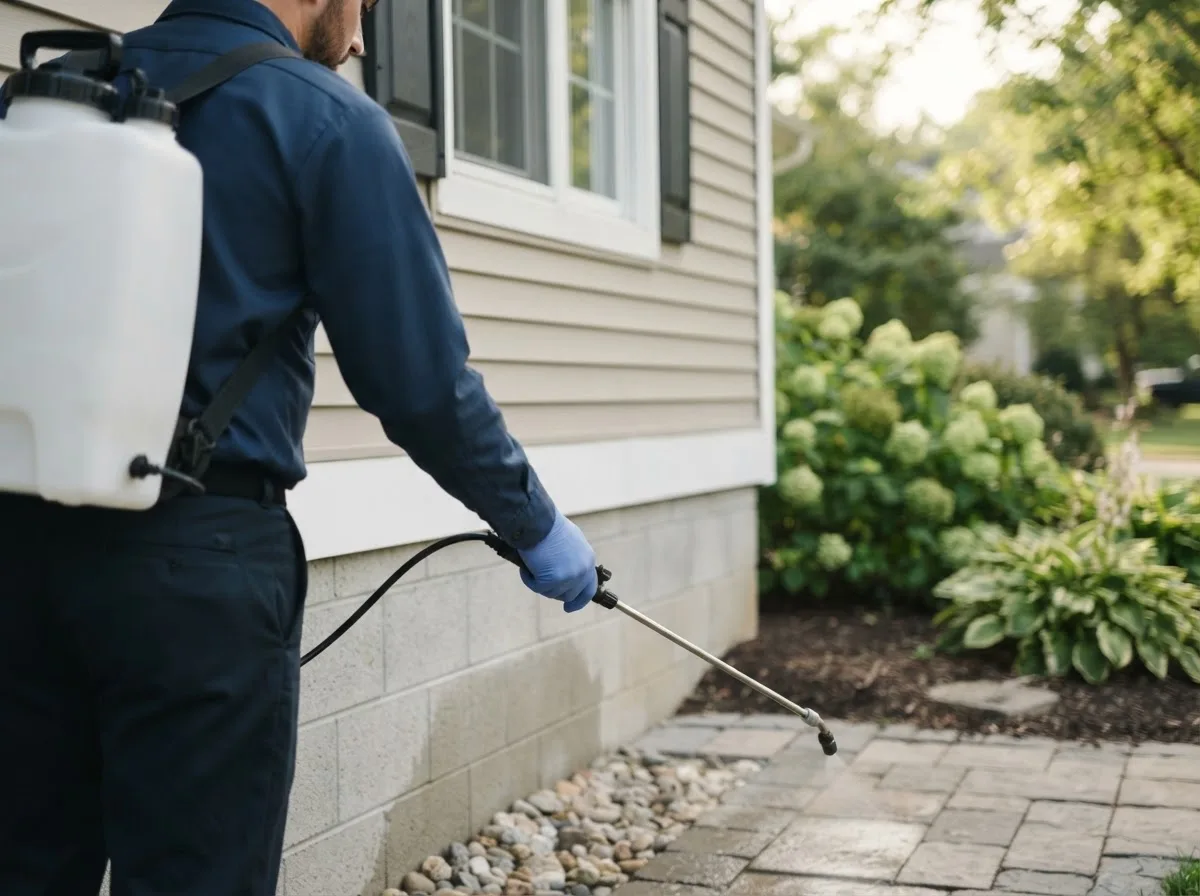 Pest control technician inspecting a home in Dunlevy, PA